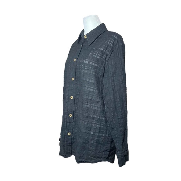 Saint+Sofia Black Burnout Button Down Shirt Long Sleeve Collared Casual Womens 6 - Picture 3 of 12